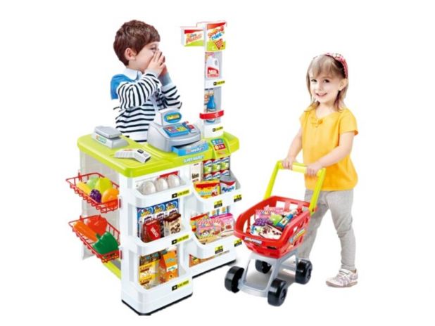 Sklep Supermarket 24 Elementy Wózek Akcesoria Biało-Zielony 668-03