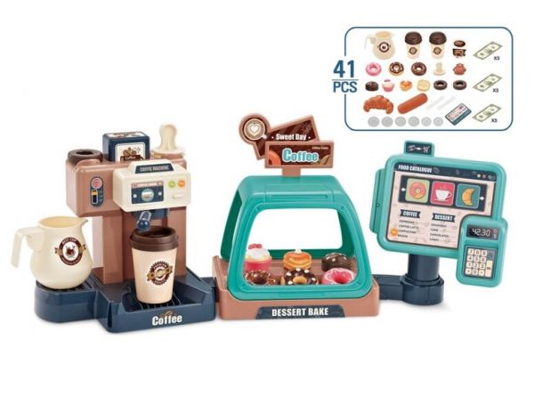 Kawiarnia Ekspres Kasa Sklepowa Deser 41 Elementów Beżowo-Niebieska 668-94